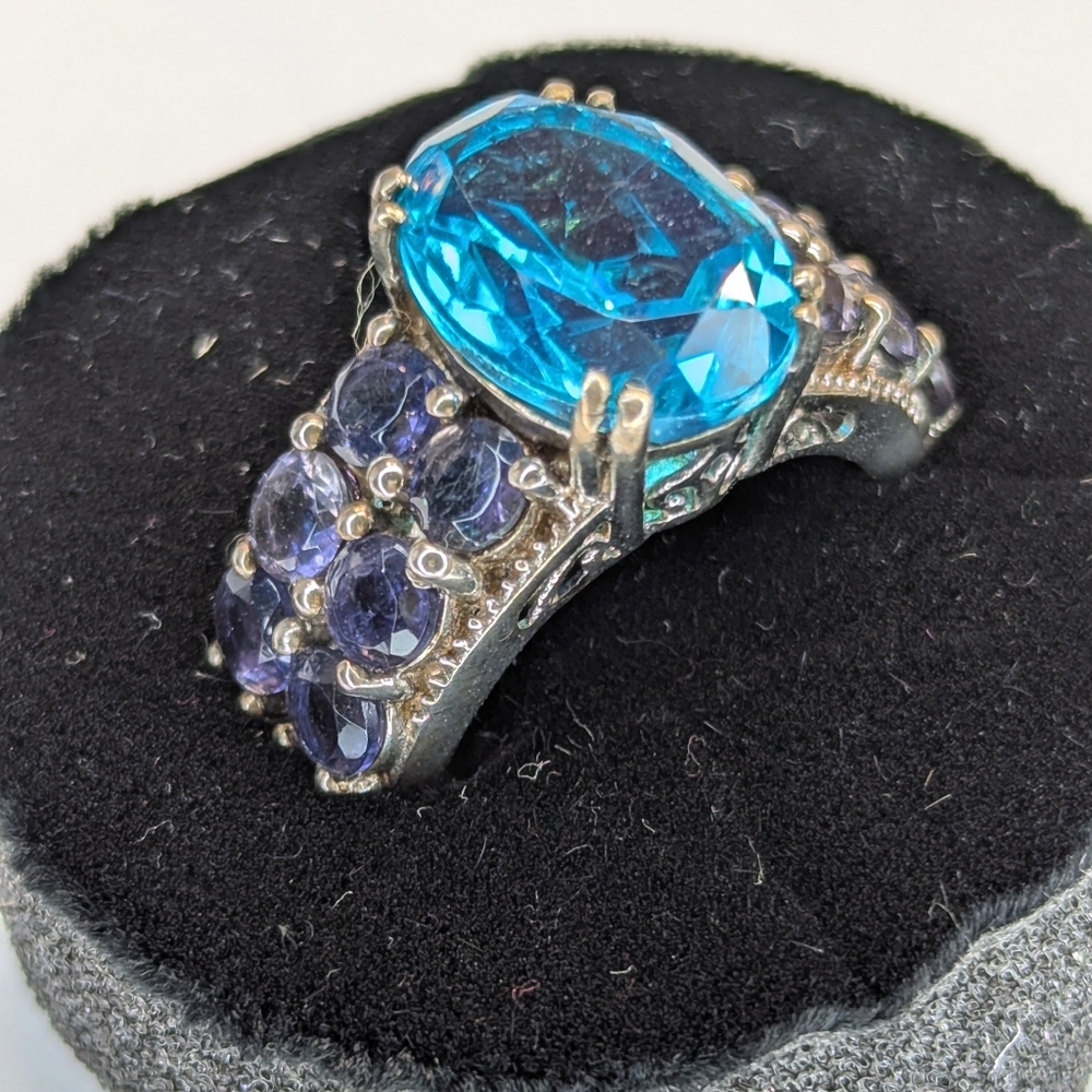 Vintage stamped silver with blue &purple Gemstones ring sz 7 With Case - Picture 7 of 9